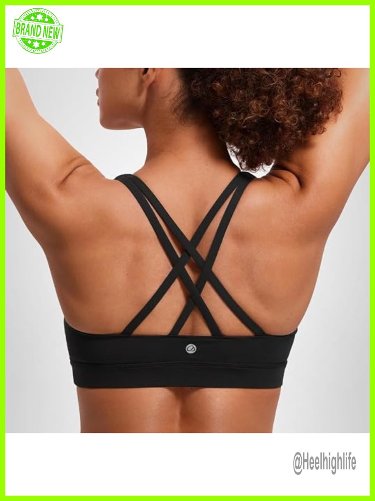 Medium Support Strappy Back Padded Sports Bra Yoga Cami Criss Cross